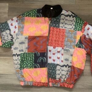 Mens Multicolor Patchwork Style Bomber Jacket - Vibrant Print